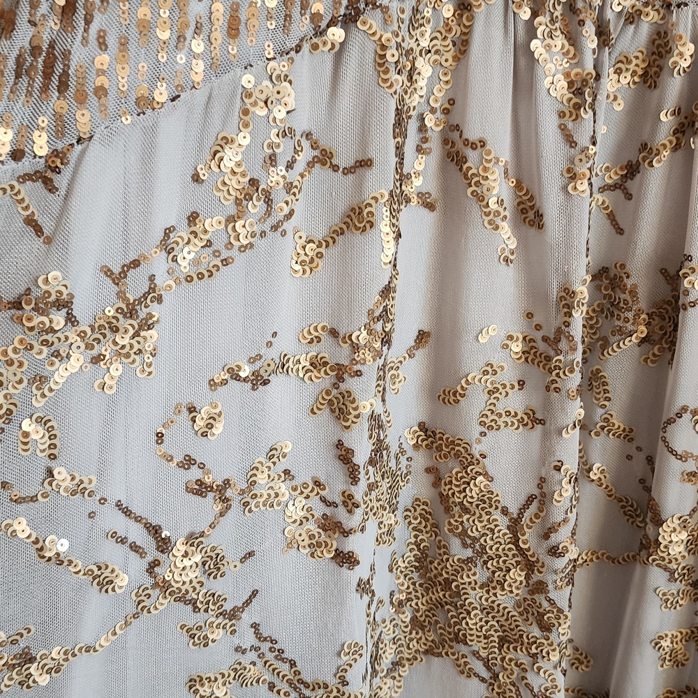 Cupio Heather Grey With Gold Sequins Maxi Dress. NWT. - Picture 7 of 12